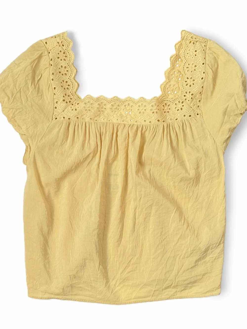 Reformation Zita Pale Yellow Eyelet-Trim Chemise Top
